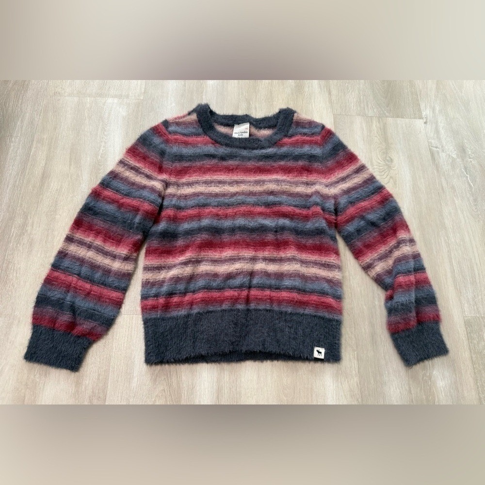 Abercrombie Kids Pullover Sweater Girls 7/8 Multi Striped Excellent Fuzzy Knit
